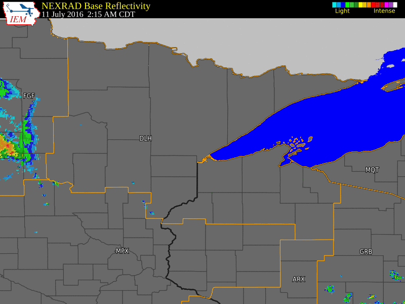 National Weather Service Duluth station radar gif of precipitation on July 11-12, 2016 National Weather Service Duluth station radar gif of precipitation on July 11-12, 2016