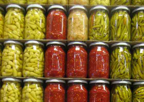 Jars of pickled peppers